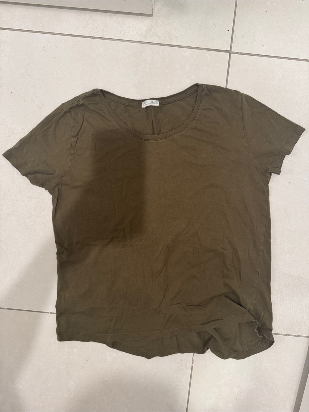 Zara Olive Green Short-Sleeve Crewneck Tee - Picture 3 of 3